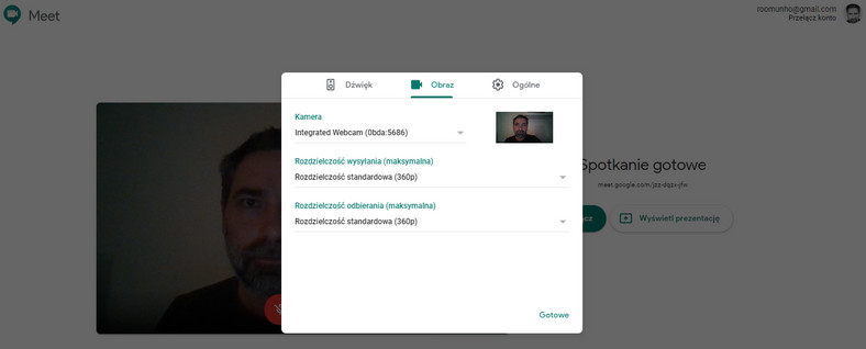 Google Meet - Zmiana jakości przesyłanego i odbieranego obrazu