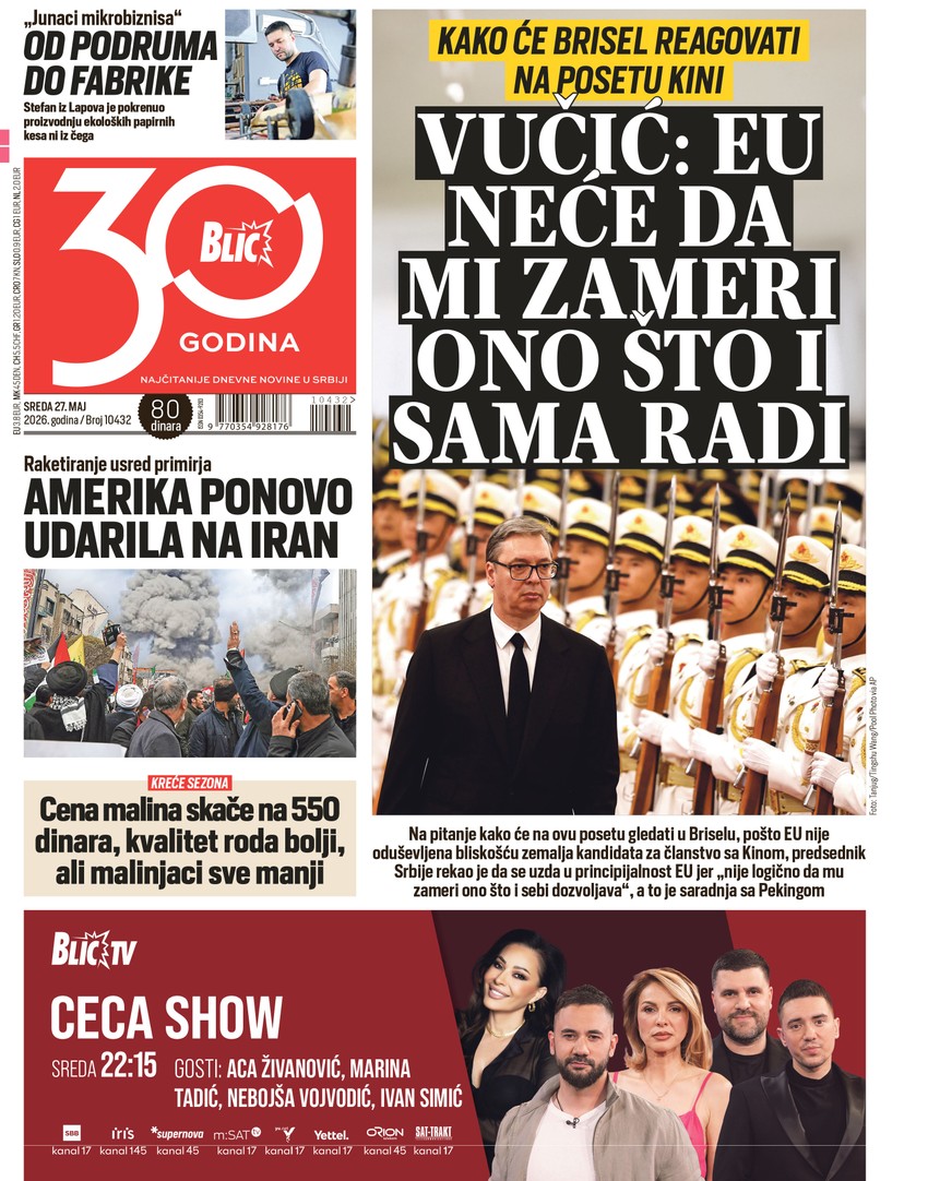 Blic naslovna strana za 27.5.
