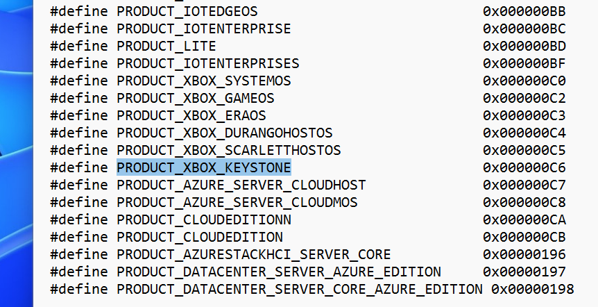 Zmienka o Xboxe „Keystone“ v zozname zariadení Micosoftu.