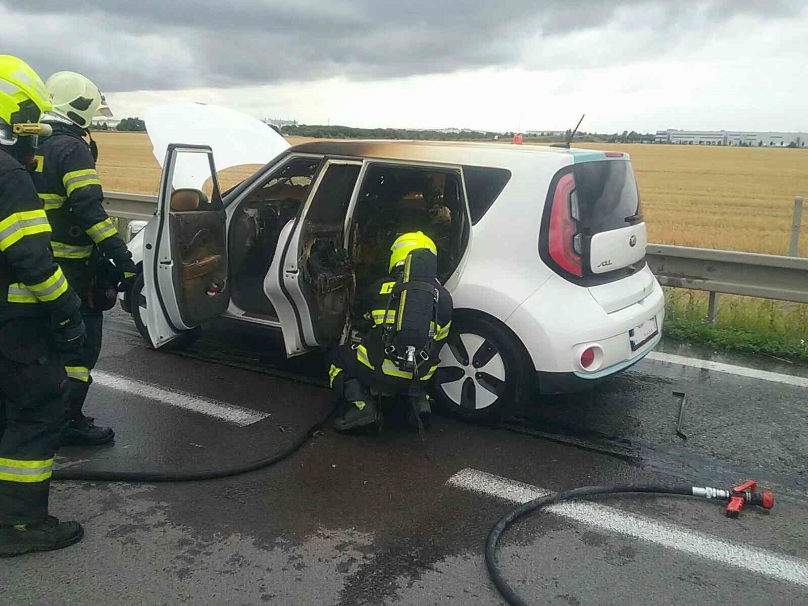 The electric car ended up in flames.