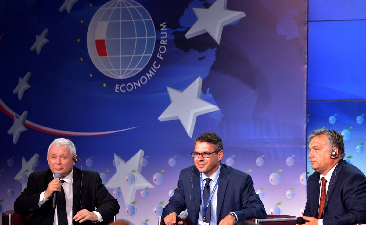 Jarosław Kaczyński, Michał Karnowski i Viktor Orban w Krynicy