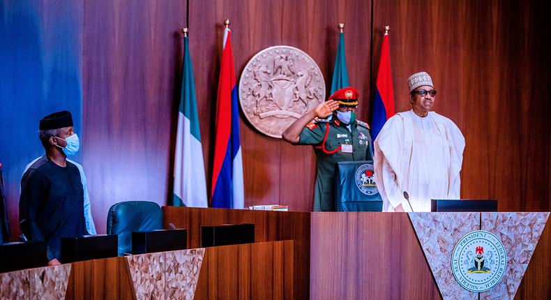 Buhari presides over virtual FEC meeting as ministers make presentations. [Twitter/@NigeriaGov]