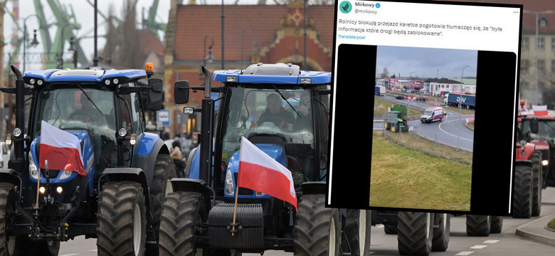 Blokada karetki na proteście w Koszalinie. Rolnicy reagują: ten hejt to jest skandal