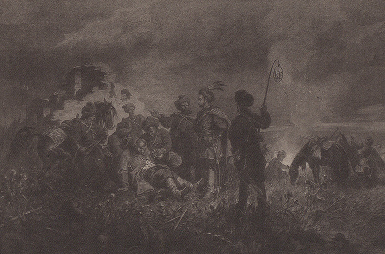 Spotkanie Chmielnickiego ze Skrzetuskim na Dzikich Polach. Ilustracja Juliusza Kossaka do Ogniem i mieczem