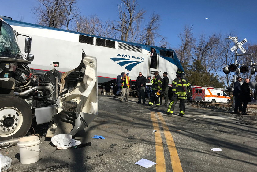 View of the scene following the accident when a train traveling from Washington to West Virginia car