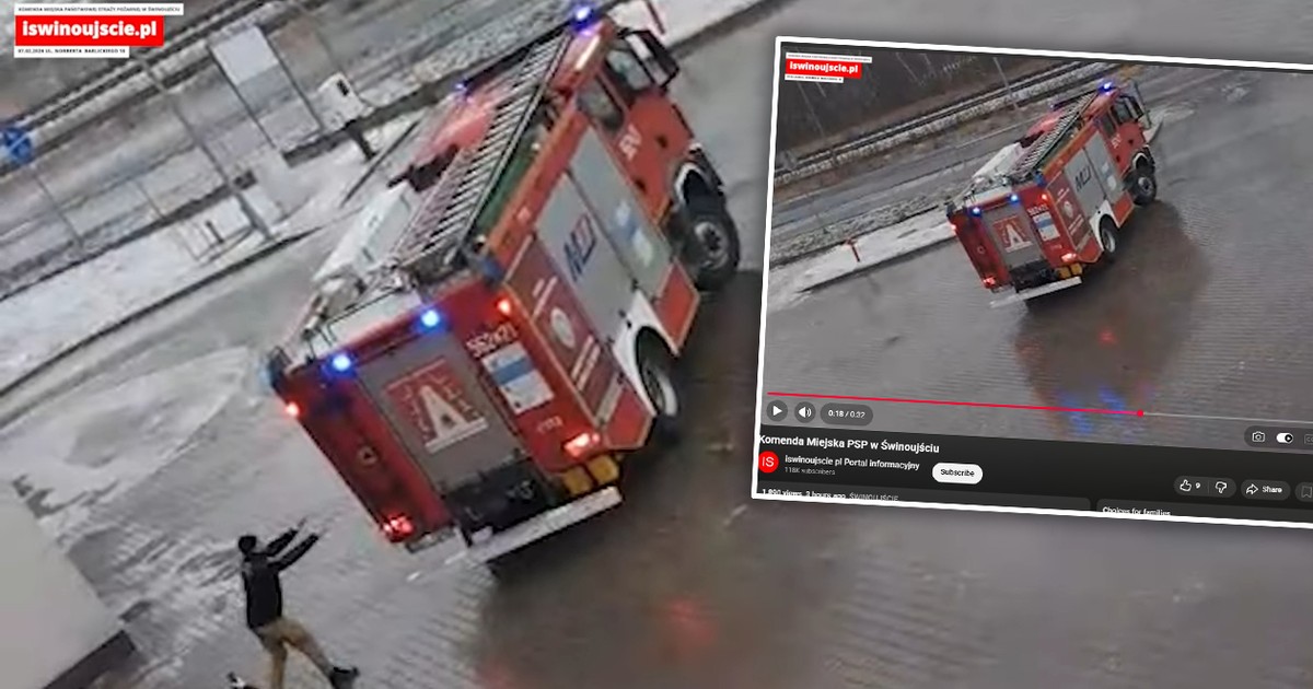 Wóz strażacki na lodzie w Świnoujściu