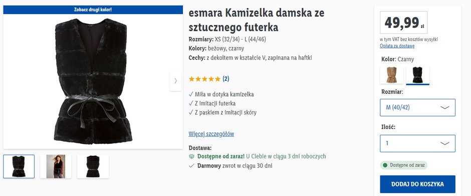 Esmara Kamizelka damska ze sztucznego futerka