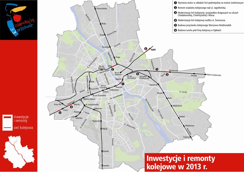 Inwestycje i remonty kolejowe w 2013 r. w Warszawie. Materiały prasowe Urzędu Miasta St. Warszawy