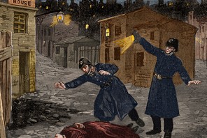 Ilustracja z „Le Petit Parisien z 1891 r. przedstawiająca zbrodnię popełnioną przez Kubę Rozpruwacza w londyńskiej dzielnicy Whitechapel