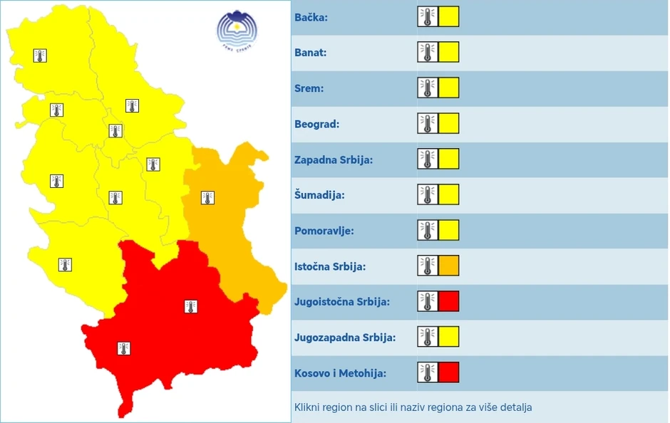 Meteoalarm za utorak