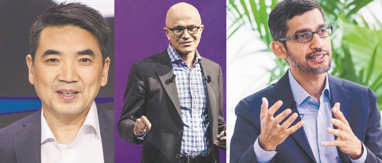 Sundar Pichai (P), Satya Nadella (Ś), Eric Yuana (L)