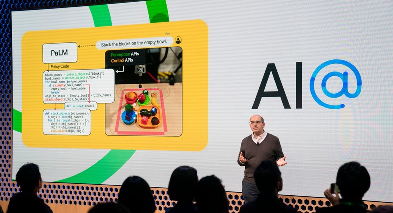 Zoubin Ghahramani, vice president of Google Research, speaking at an AI event.John Minchillo/AP