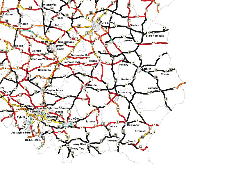 Mapa ryzyka indywidualnego - Polska południowo-wschodnia/źródło EuroRAP