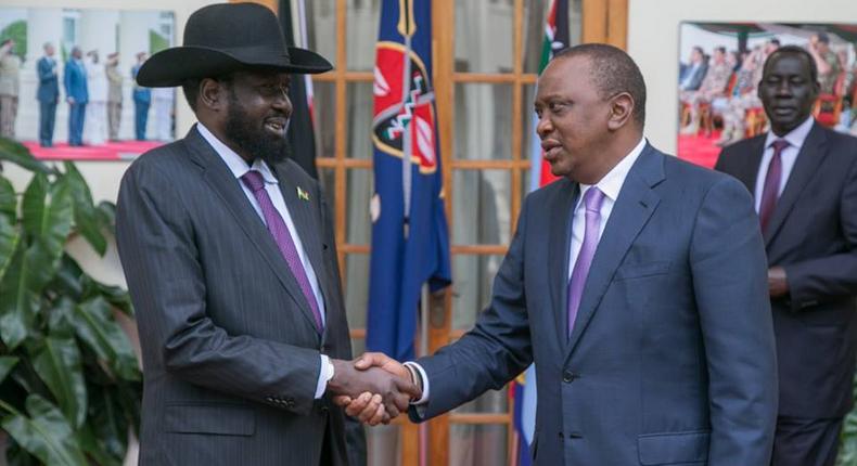 South Sudan President, Salva Kiir Mayardit and his Kenyan counterpart, Uhuru Kenyatta