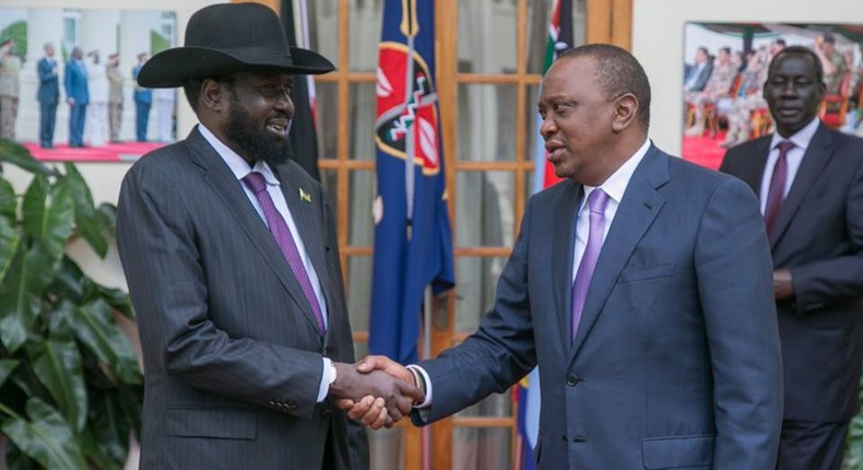 South Sudan President, Salva Kiir Mayardit and his Kenyan counterpart, Uhuru Kenyatta