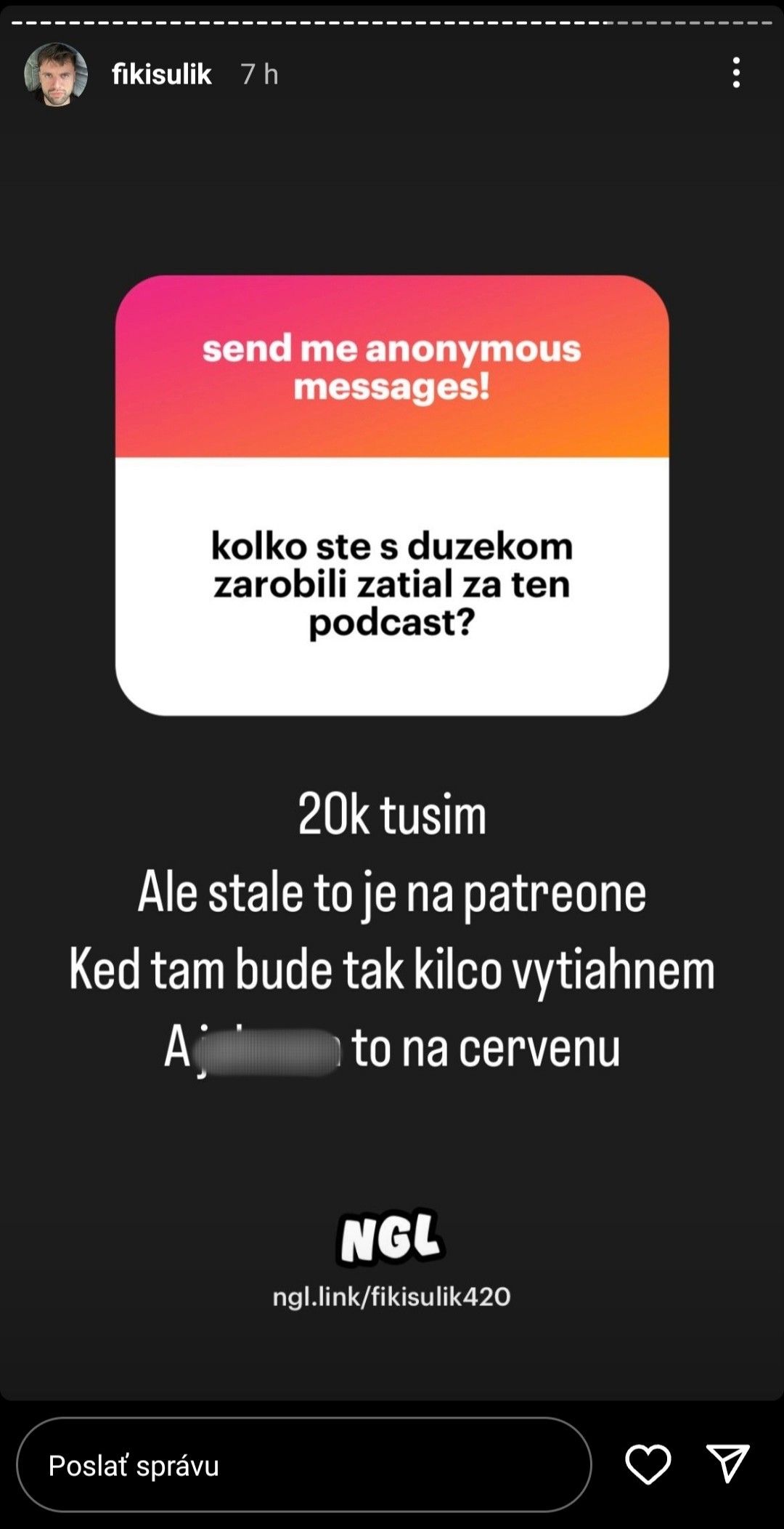Vyjadrenie Filipa Sulíka o zárobku za podcast.