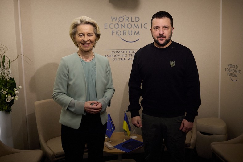 Wołodymyr Zełenski i Ursula von der Leyen na Światowym Forum Ekonomicznym w Davos, 16 stycznia 2024 r.