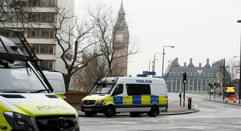 Police block access to Westminster Bridge and the Houses of Parliament in London, on March 23, 2017