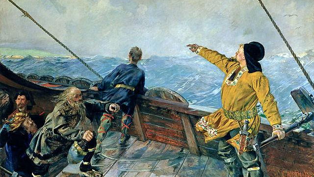 Leif Eriksson odkrywa Amerykę Północną - obraz Christiana Krohga, norweskiego malarza z początku XX wieku, fot. domena publiczna