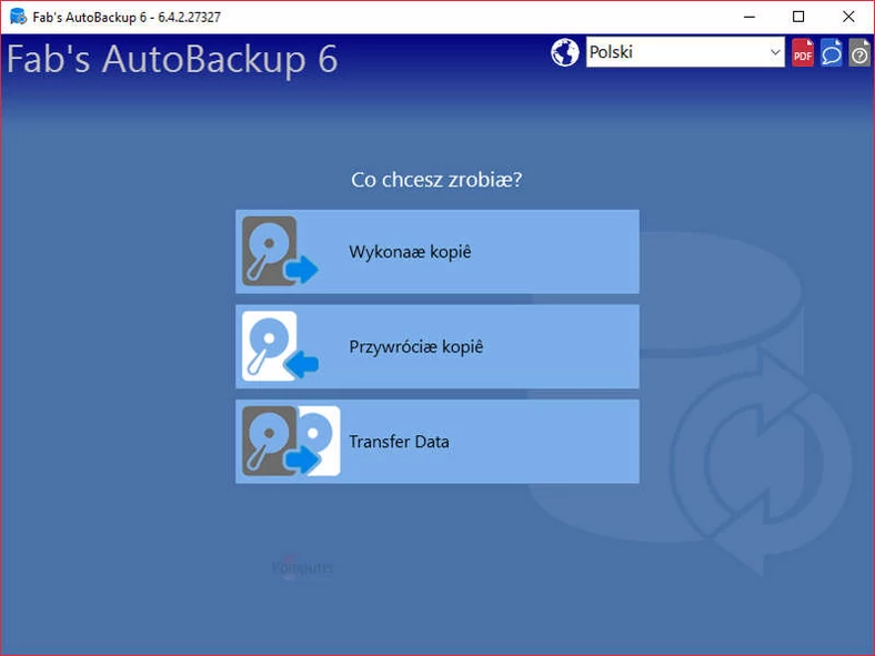 Główne okno programu do tworzenia kopii zapasowych - AutoBackup Pro