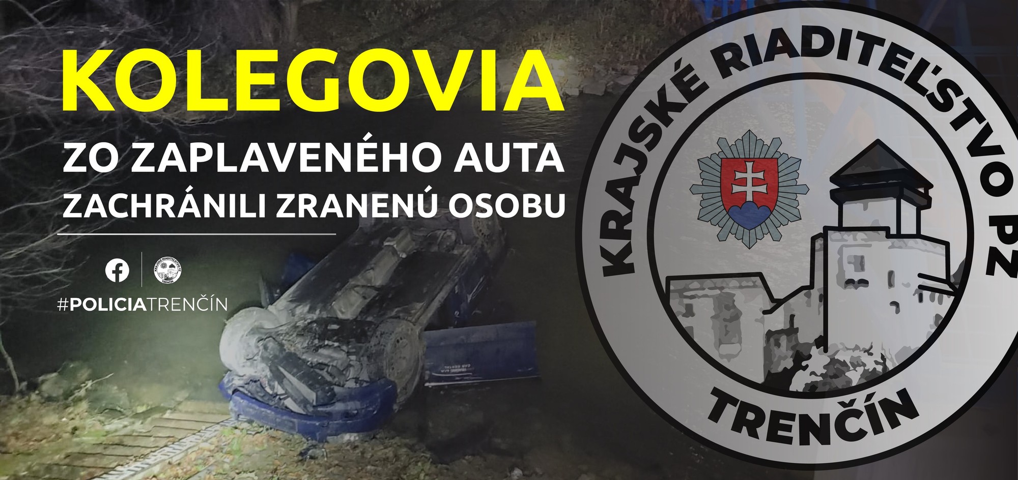 Policajti zachránili vodiča z prevráteného auta v rieke.