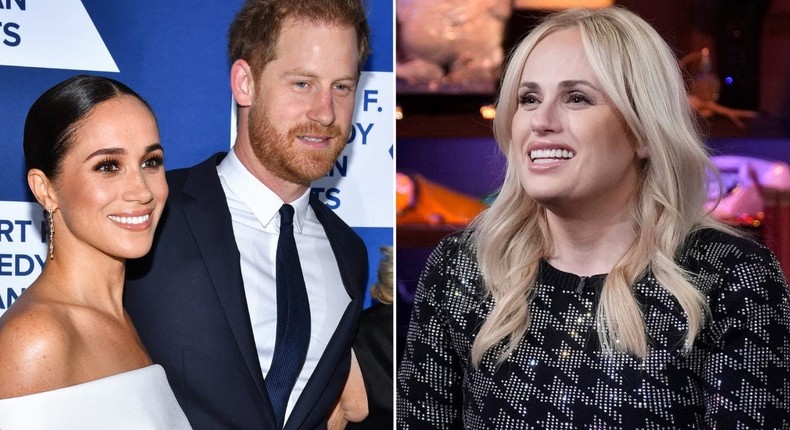 Prince Harry and Meghan Markle in New York City on December 6 (left), Rebel Wilson on Watch What Happens Live (right).PA Wire/PA Images via Getty Images, Charles Sykes/Bravo via Getty Images