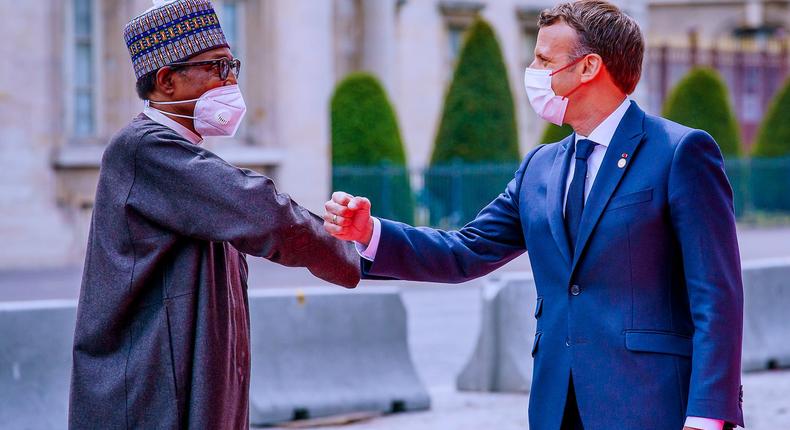 President Muhammadu Buhari (left) with French President Emmanuel Macron (right) [Presidency]