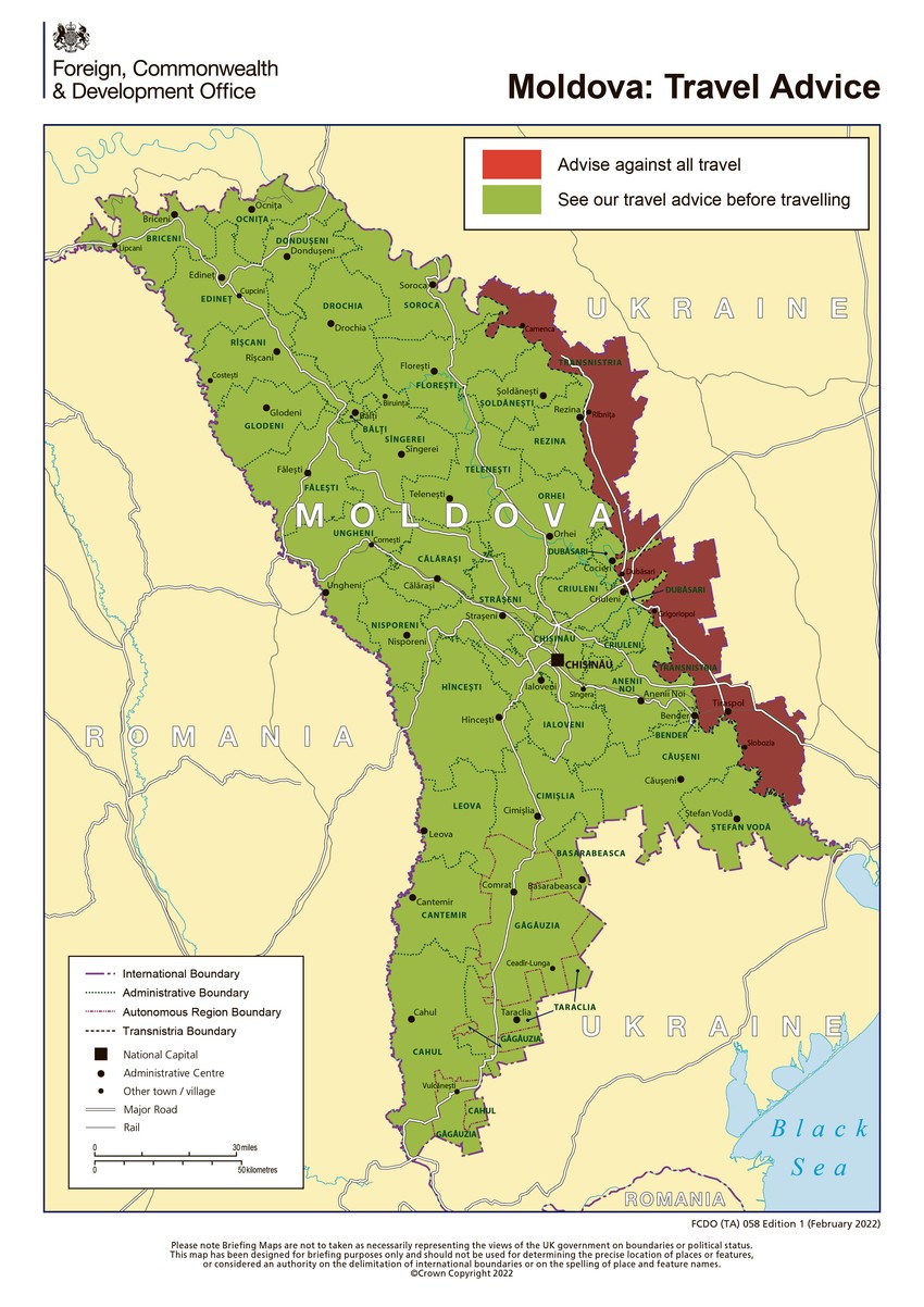 Moldavija i otcepljeno Pridnjestrovlje na mapi