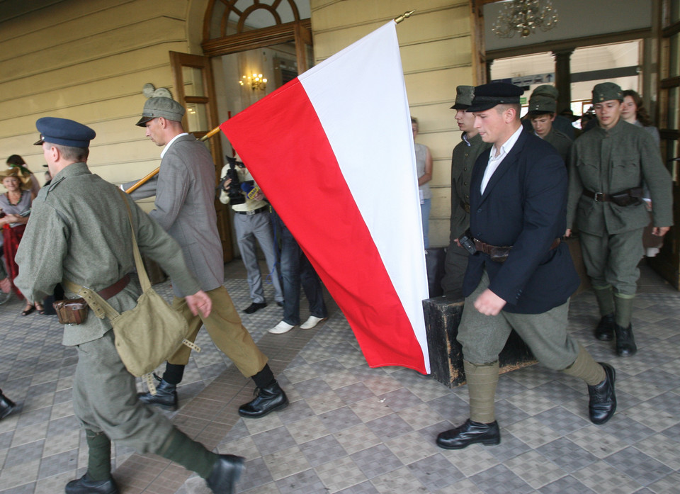 KRAKÓW POCIĄG Z OCHOTNIKAMI Z 1920 ROKU