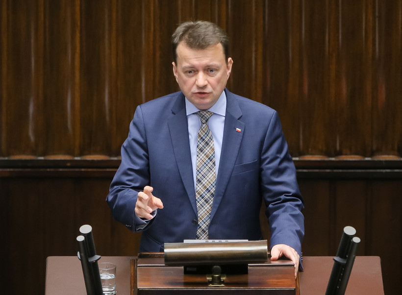 Minister spraw wewnętrznych i administracji Mariusz Błaszczak podczas posiedzenia Sejmu