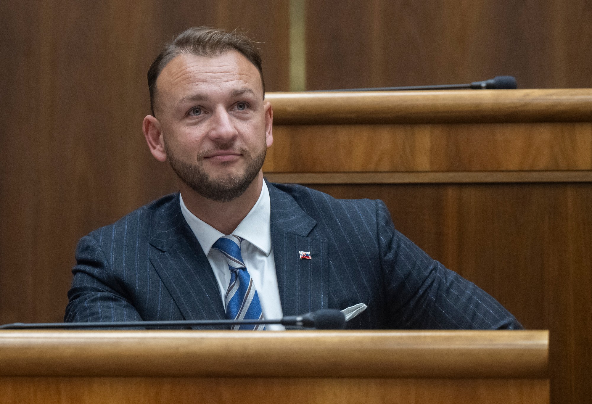 Minister vnútra SR Matúš Šutaj Eštok (Hlas-SD) počas mimoriadnej 24. schôdze NRSR.