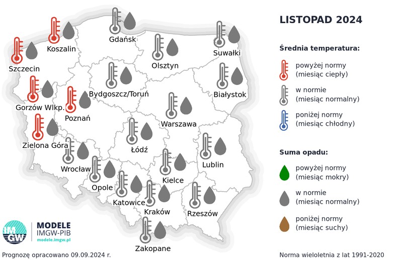 IMGW prognoza pogody na listopad 2024