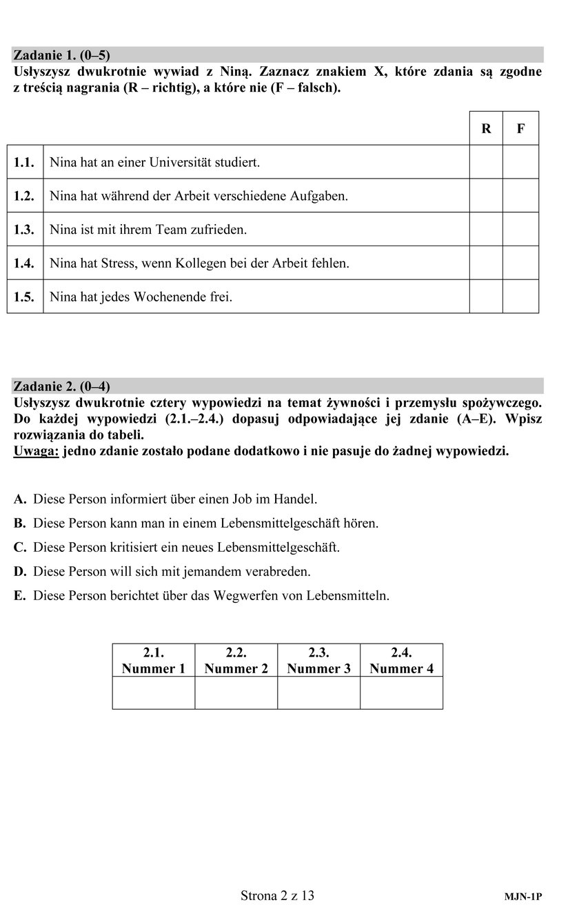 Arkusze egzaminacyjne - niemiecki na poziomie podstawowym