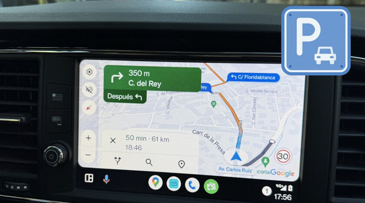 Az Android Auto alkalmazás, ha elérkeztünk a megadott célállomáshoz, felkínálja, hogy megjegyzi a parkolás helyét. Ez városi környezetben, amikor például nem is abban az utcában sikerül megállni, ahol dolgunk van, és rengeteg a várakozó gépkocsi, nagyon hasznos segítség lehet. / Fotó: Gearrice