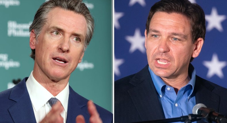 Gavin Newsom and Ron DeSantis.Monica Schipper/Getty Images for Bloomberg Philanthropies, Sean Rayford/Getty Images