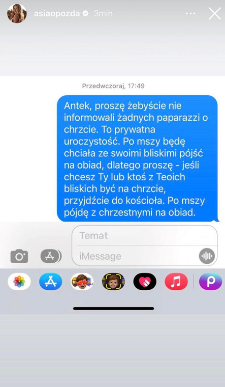 Wiadomość Joanny Opozdy do Antoniego Królikowskiego