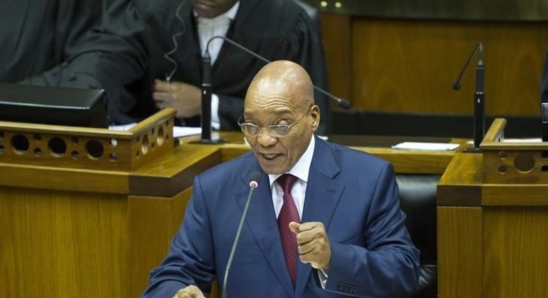 South African President Jacob Zuma speaks during his State of the Nation address at the opening of parliament in Cape Town February 12, 2015. REUTERS/Rodger Bosch/Pool