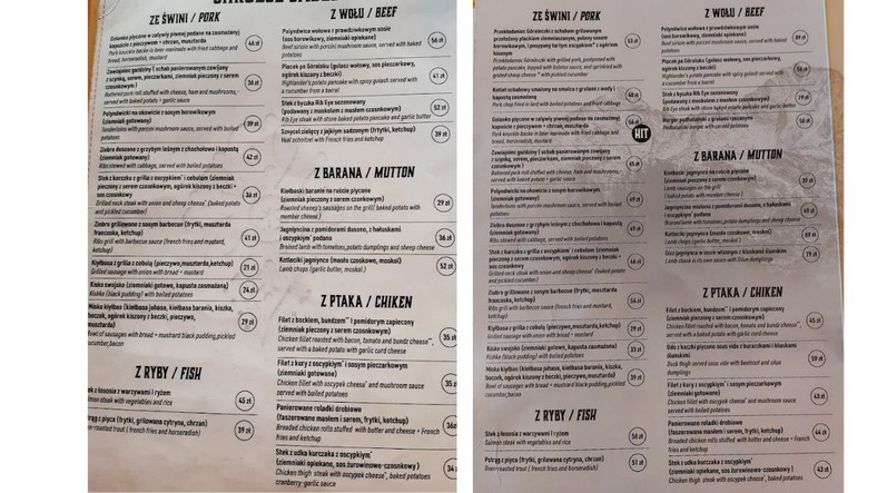 Od lewej strony menu z 2021 r. i 2024 r.