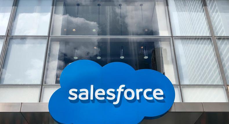 Salesforce logo sign seen at the Salesforce tower in Manhattan, New York.Lindsey Nicholson/UCG/Universal Images Group via Getty Images