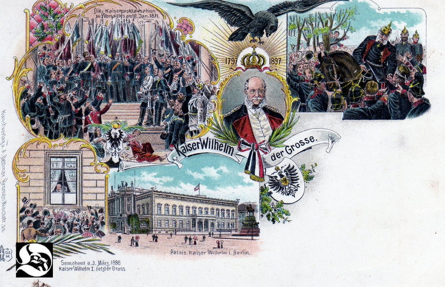 Litografia przedstawiająca sukcesy Wilhelma I - założenie Cesarstwa Niemieckiego · fot. Zbiory własne Justyny i Damiana Okrętów