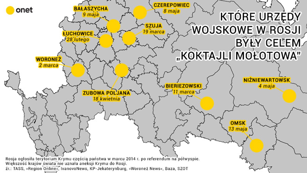 Wojna Rosja-Ukraina. W tych rosyjskich miastach płonęły biura werbunkowe [MAPA]