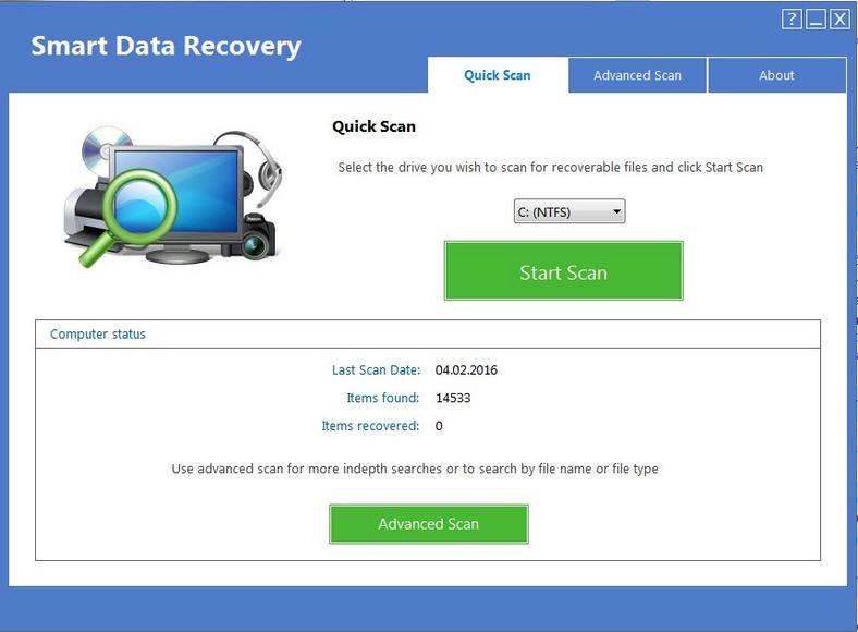 Główne okno programu do odzyskiwania danych w Windows - Smart Data Recovery