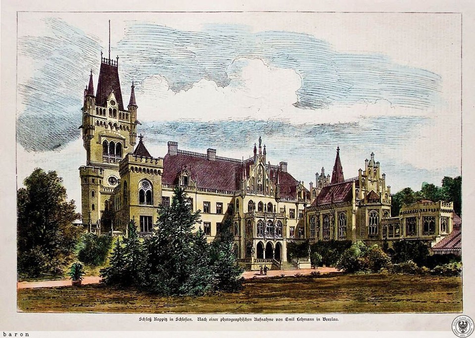 Kopice, pałac Schaffgotschów według fot. E. Lehmanna, pochodzi z: Illustrirte Zeitung, 1886