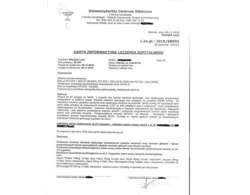 Lech Wałęsa ujawnia swoje choroby