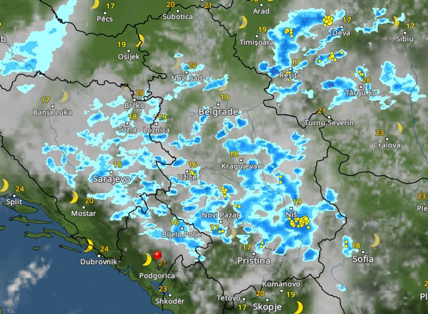 Kretanje kiše u ponoć