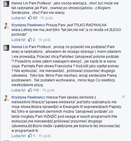 Dyskusja prof. Pawłowicz z Hanną Lis