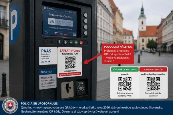 Detailný pohľad na podvodnú nálepku, ktorá na prvý pohľad pôsobí autenticky, no v skutočnosti vedie na nebezpečnú platobnú bránu podvodníkov. 