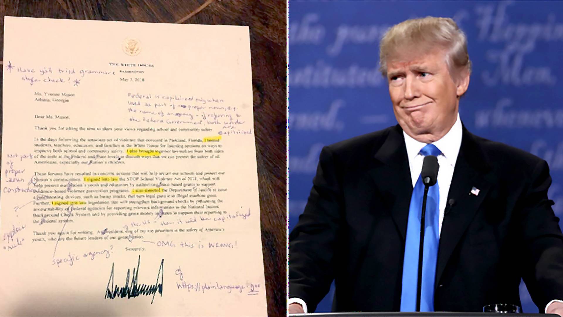 Učiteľka opravila Trumpovi list a poslala mu ho späť. Našla v ňom more chýb