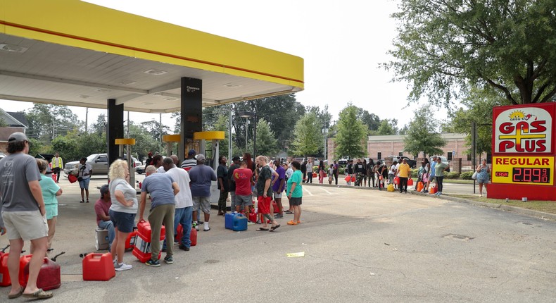 Residents waited in line at a gas station in North Augusta, South Carolina, on Sunday. Disruptions could grow if dockworkers go on strike.Artie Walker Jr./Associated Press