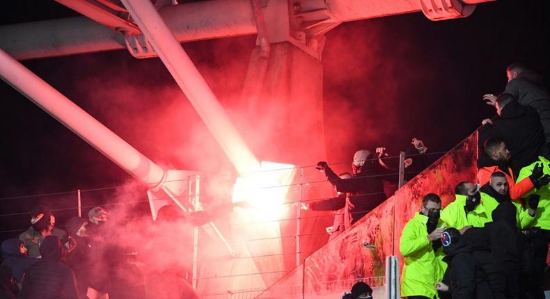 Going out with a bang: following the incidents that halted the Paris FC-Lyon tie, both clubs have been thrown out of the cup Creator: Bertrand GUAY